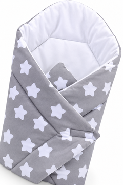 Baby Swaddle Wrap Newborn Bedding Blanket 100% Cotton Sleeping Bag Big White Stars On Grey - MyHappy Baby