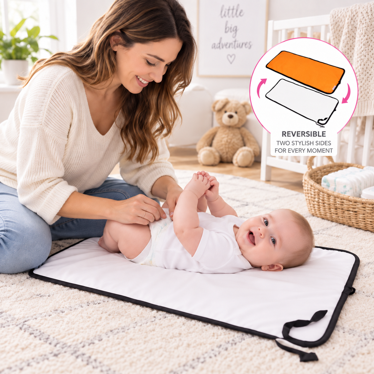 Portable Baby Changing Mat  Waterproof, Reversible & Foldable Travel Nappy Changing Pad (Orange)