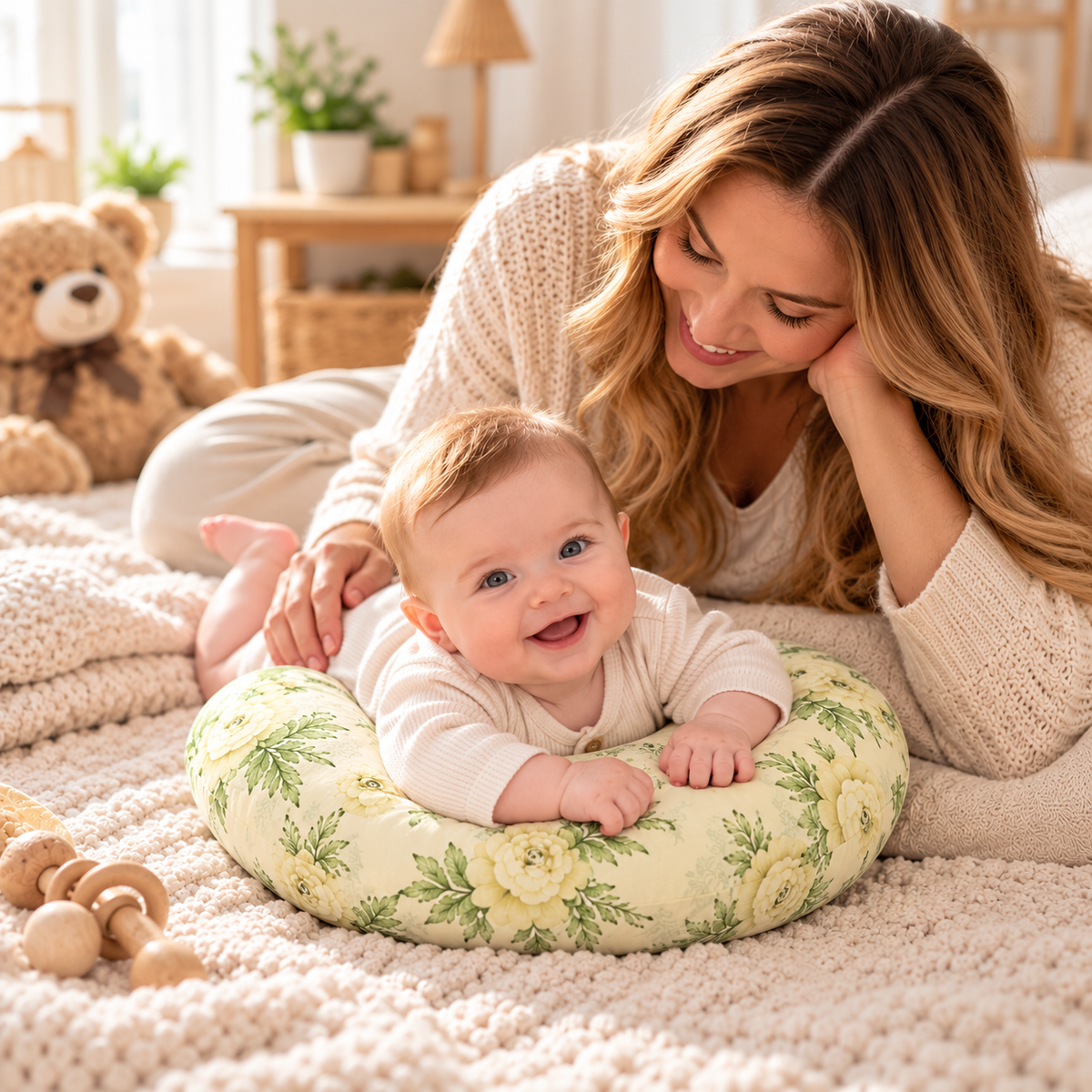 Baby Feeding Pillow Cotton Newborn Peony Vanilla