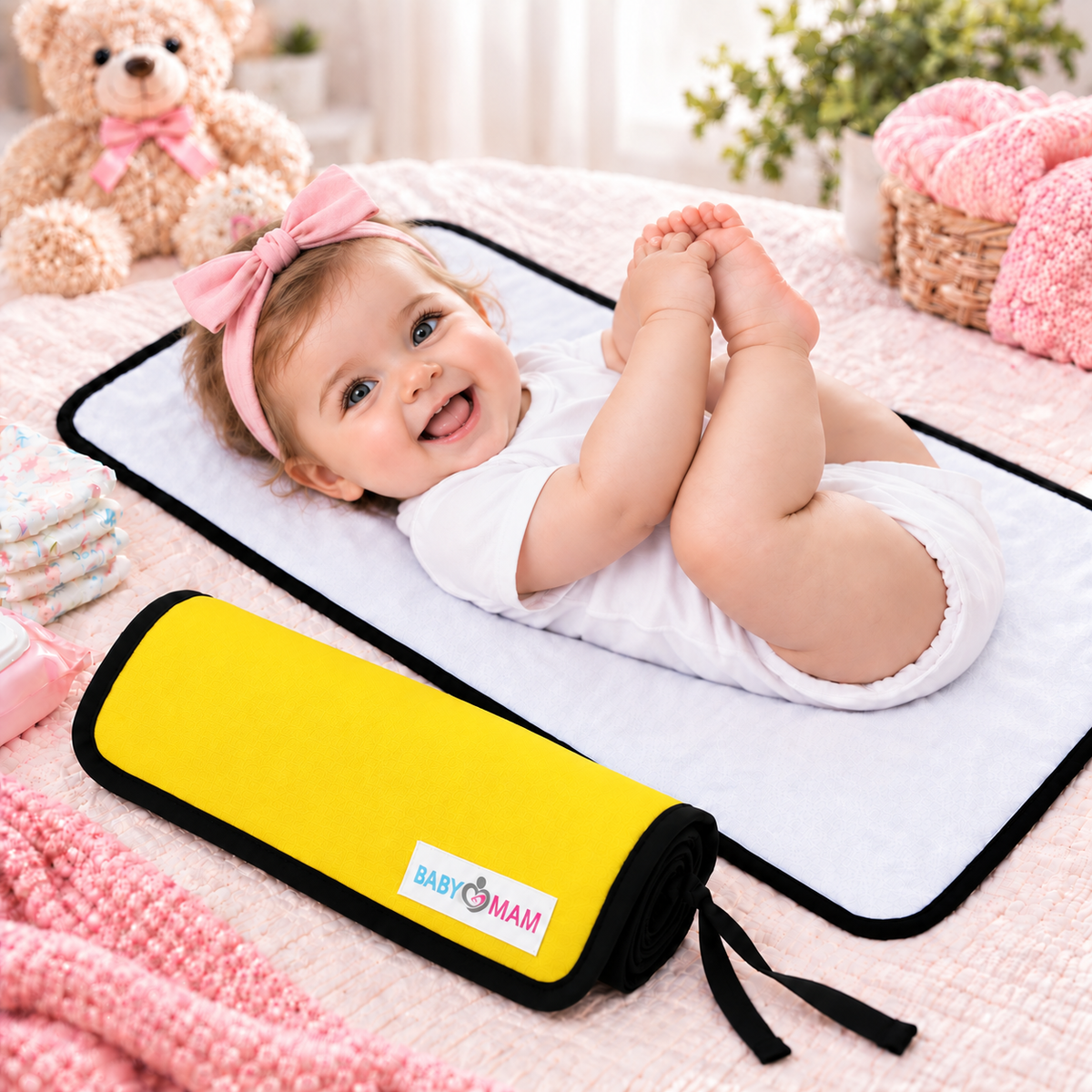 Portable Baby Changing Mat  Waterproof, Reversible & Foldable Travel Nappy Changing Pad (Yellow)