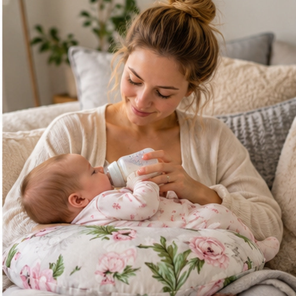 Baby Feeding Pillow + Removable Cover Cotton Newborn Peony and Butterflies