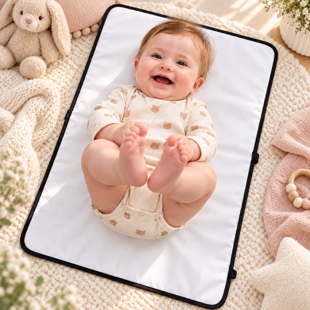 Portable Baby Changing Mat  Waterproof, Reversible & Foldable Travel Nappy Changing Pad (Ecru)