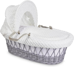 Luxury Moses Basket Padded Wicker Baby Full Set Rocking Grey Handle/White - MyHappy Baby