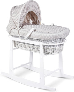Luxury Moses Basket Padded Wicker Baby Full Set Rocking Stand White Handle/Grey - MyHappy Baby