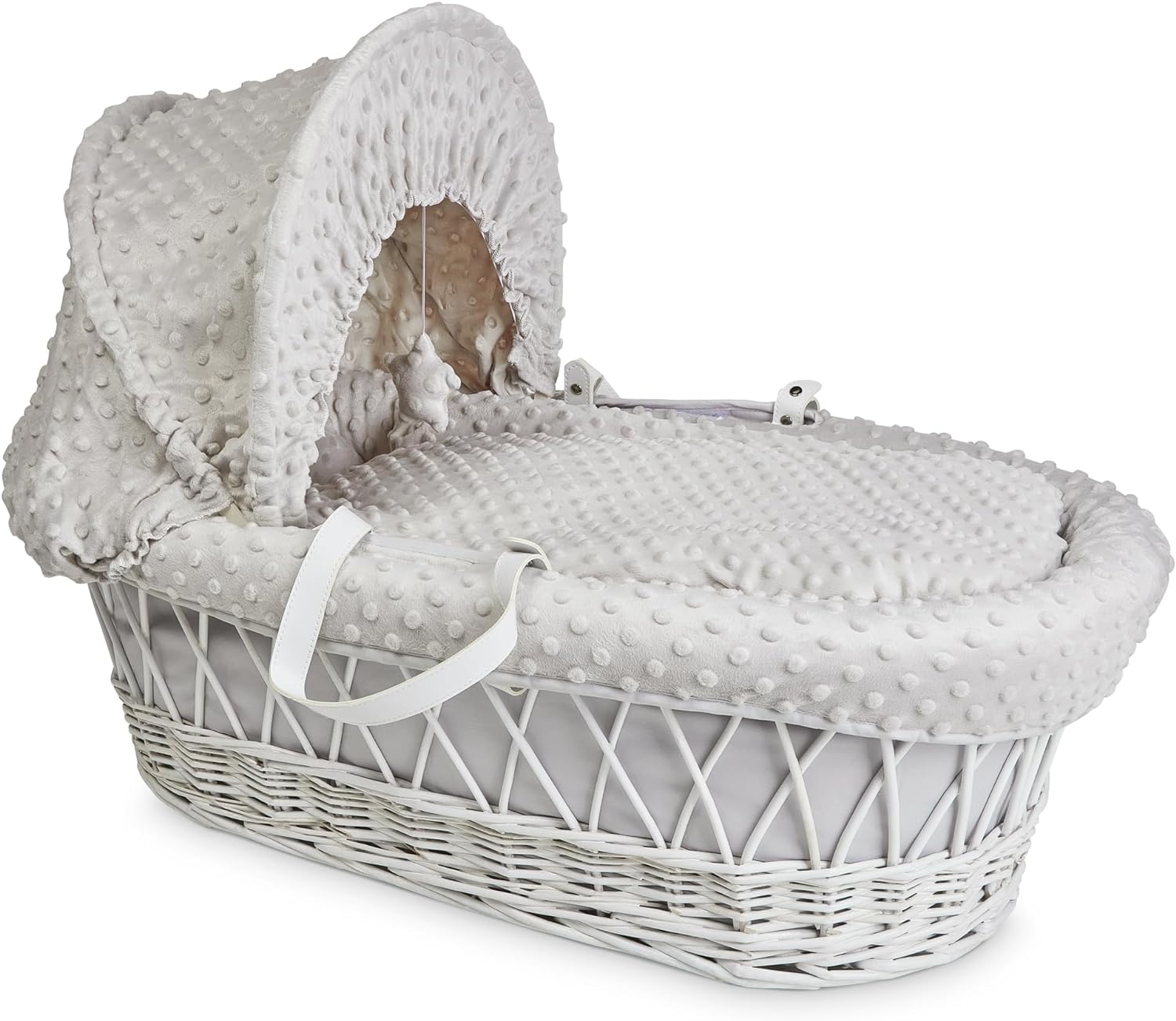 Luxury Moses Basket Padded Wicker Baby Full Set Rocking Stand White Handle/Grey