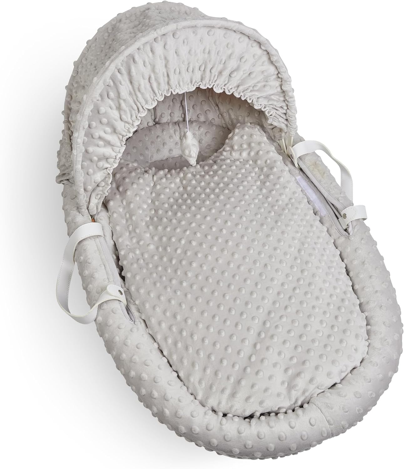 Luxury Moses Basket Padded Wicker Baby Full Set Rocking Stand White Handle/Grey