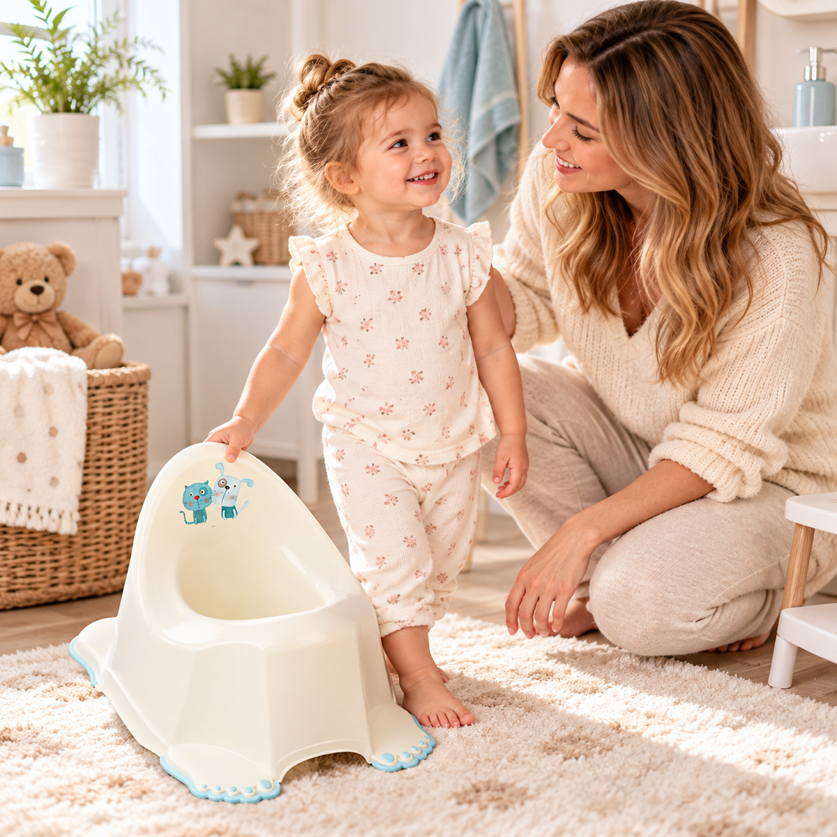 Children's Potty for Toilet Training Non-Slip Feet Ergonomic Toddler Potty with High Backrest - Dog & Cat Yellow