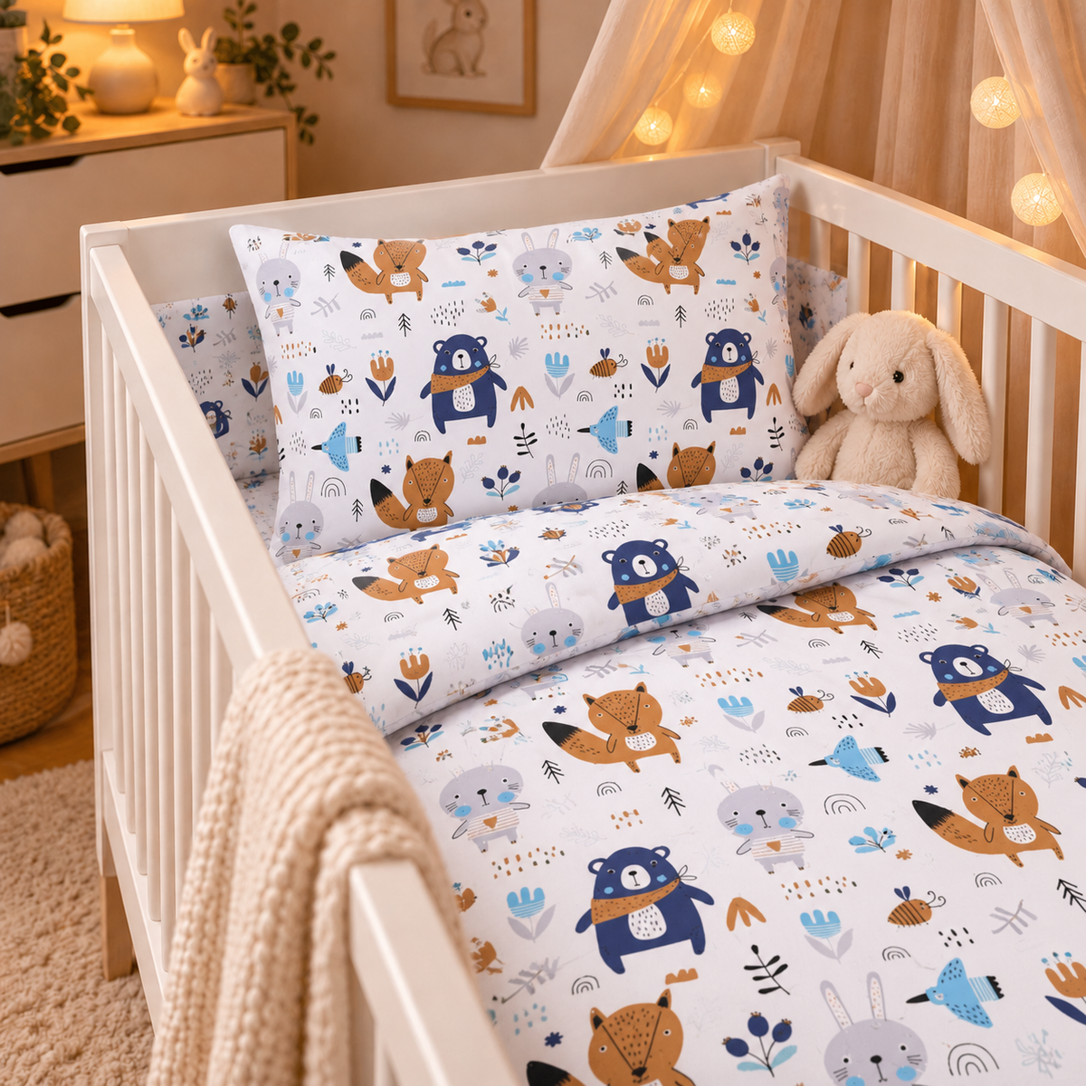 Baby Bedding 2pc 120x90cm Pillowcase Duvet Cover BOHO Animals Navy