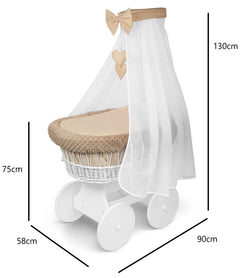 White Wicker Wheels Baby Moses Basket Beige - MyHappy Baby