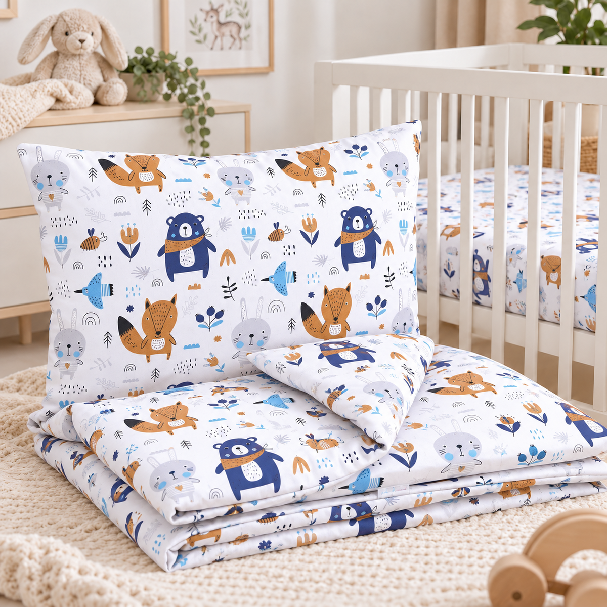 Baby Bedding 2pc 120x90cm Pillowcase Duvet Cover BOHO Animals Navy