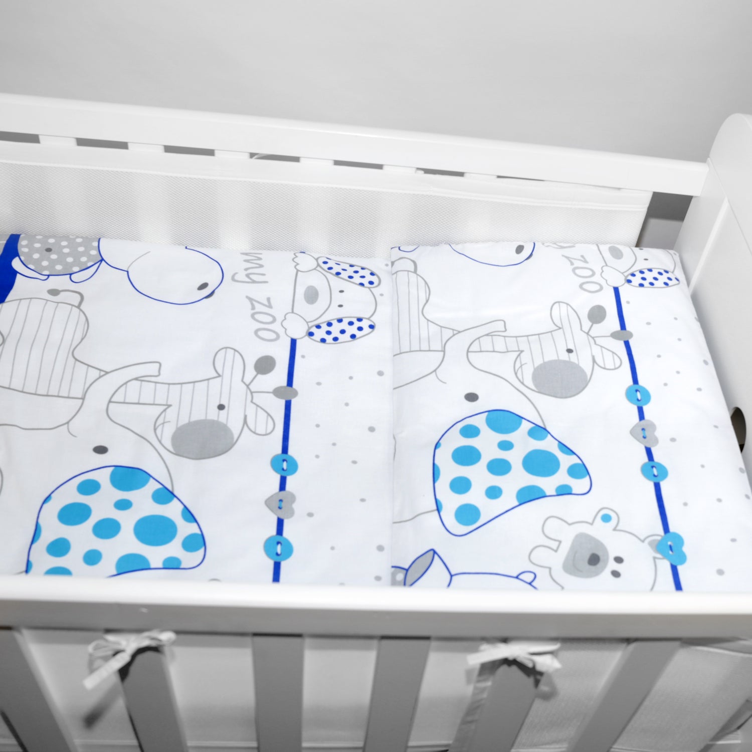 Baby Cot Bedding Set 5Pc Fit Cot 120x60cm Zoo Blue