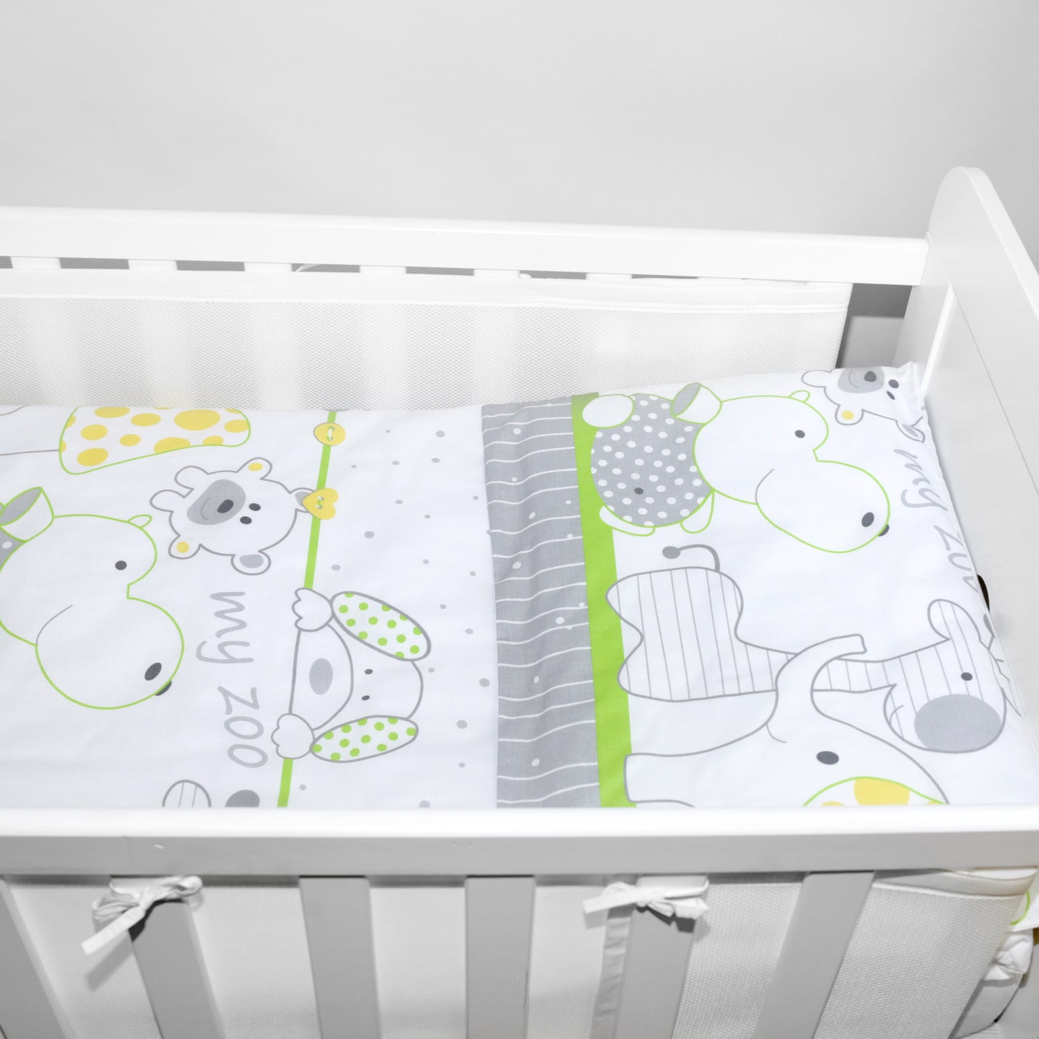 Baby Cot Bedding Set 3Pc Fit Cot 120x60cm Zoo Green
