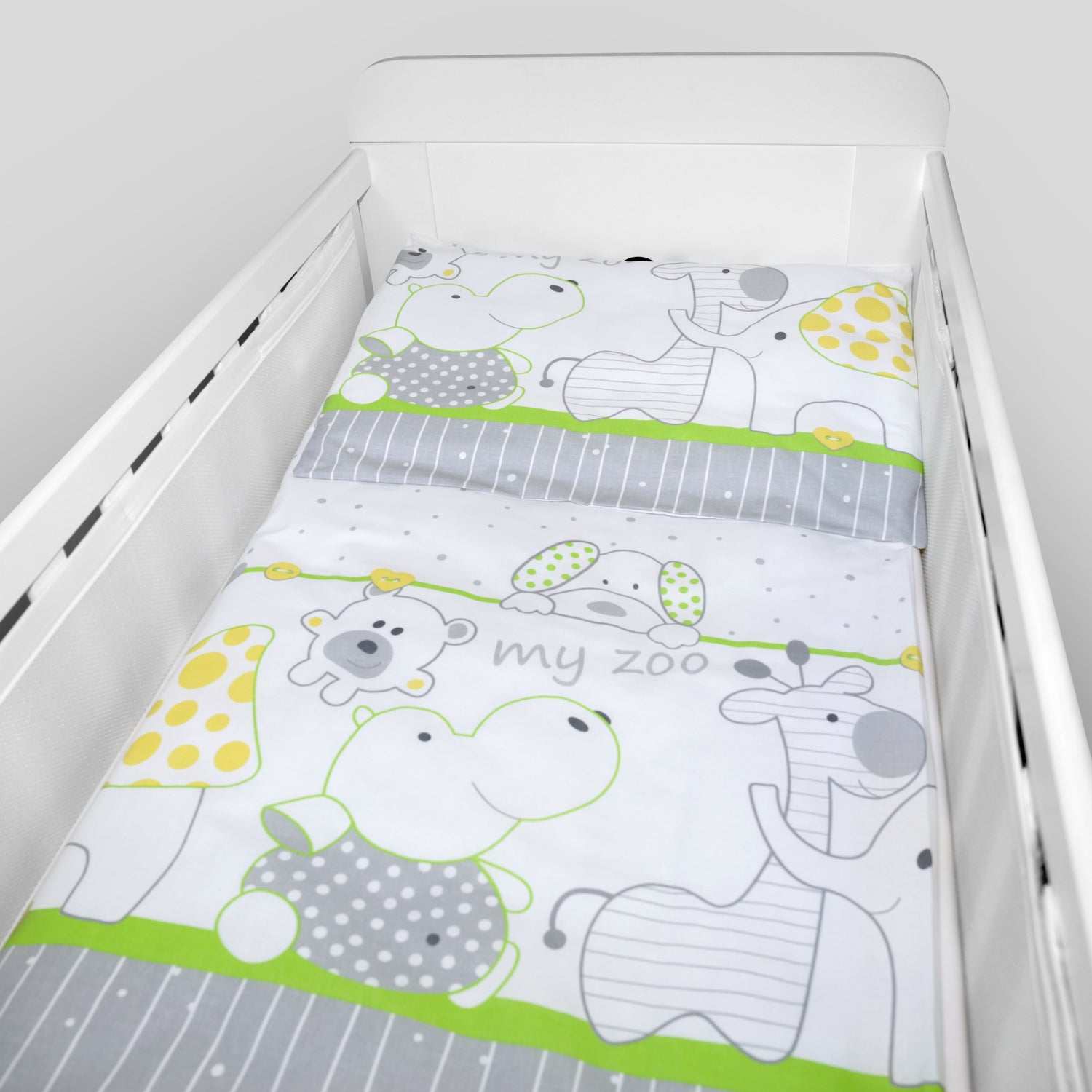 Baby Cot Bedding Set 3Pc Fit Cot 120x60cm Zoo Green