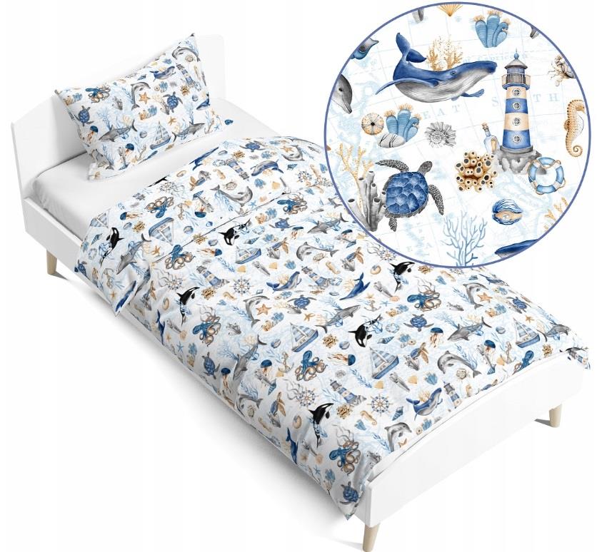 100% Organic Cotton Bedding Set – 140x200 cm Duvet Cover for Single Bed Ocean Deep