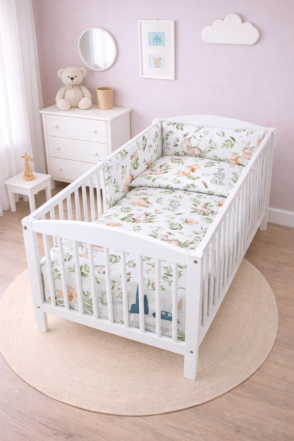 6Pc Baby Bedding Set Bumper Pillow Duvet Fit Cot 120x60cm Green Glade