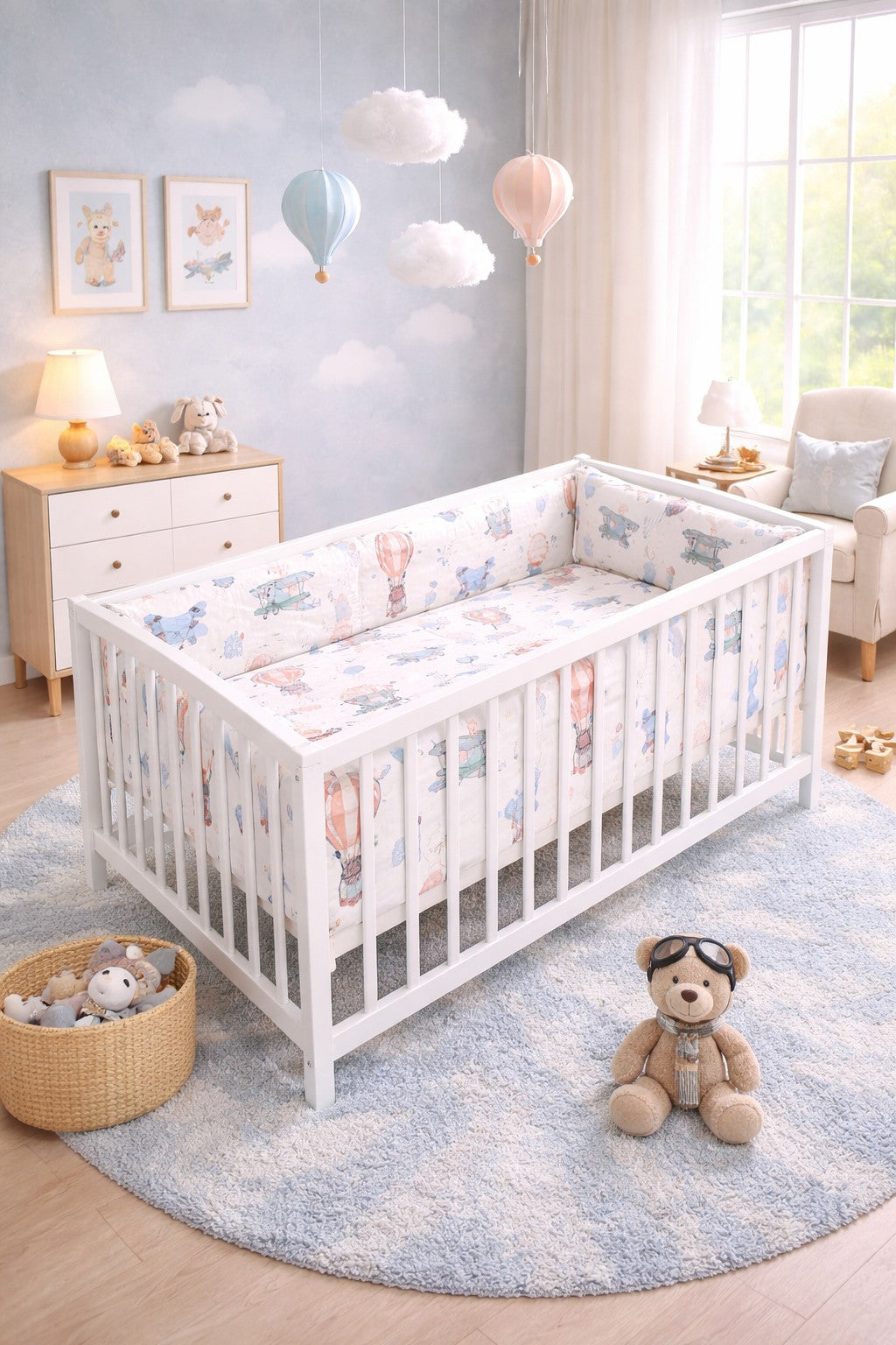 6Pc Baby Bedding Set Bumper All-round Pillow Duvet Fit Cot 120x60cm Dreamy Flight