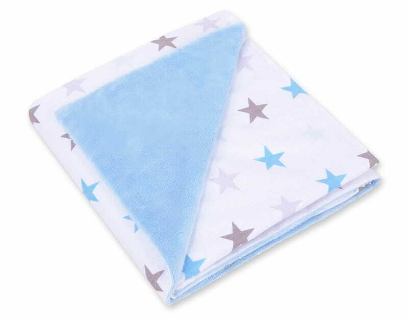 Baby Kids Blanket Reversible Soft Double Sided 100x100 Blue/Grey Blue Stars