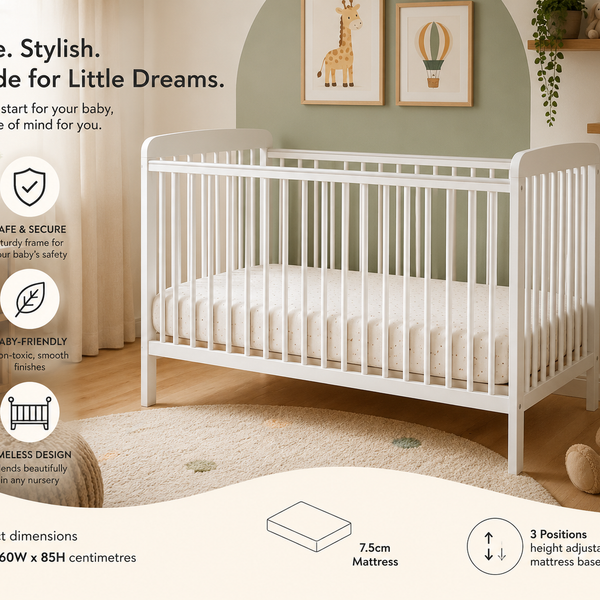 Luxury Baby Cot Crib Bed Free Mattress 120x60cm Newborn White