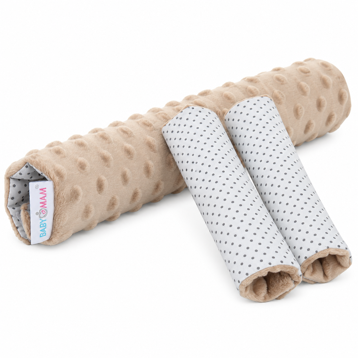 3 Piece Soft Padded Reversible Pushchair Stroller Strap Pads & Bumper Bar Cover Set – Beige/Dots