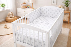 Baby 3Pc Bedding Set Pillow Duvet Bumper Fit Cotbed 140x70cm Big Grey Stars On White - MyHappy Baby