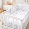 Baby 3Pc Bedding Set Pillow Duvet Bumper Fit Cotbed 140x70cm Big Grey Stars On White