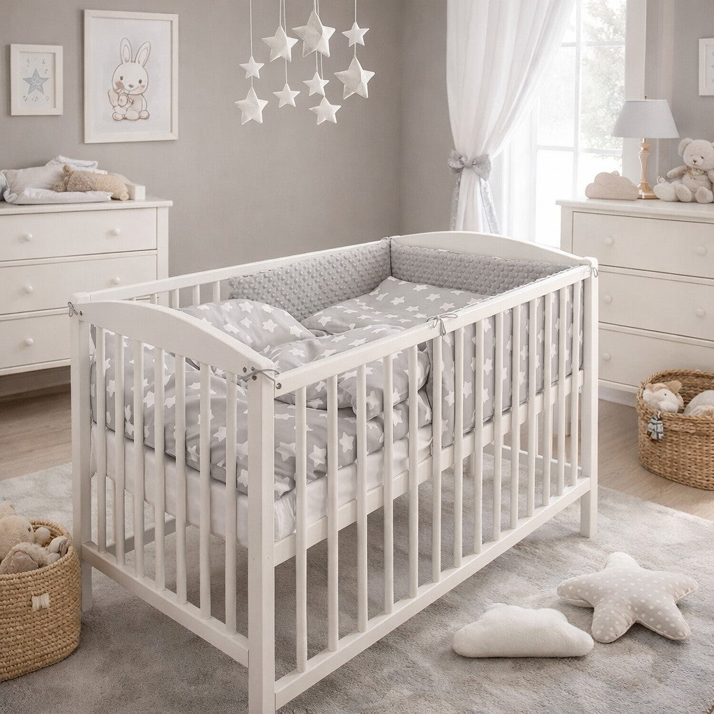 Baby Dimple Bedding Set 3Pc Fit Cot 120x60cm - Dimple Grey / Small White Stars On Grey - MyHappy Baby