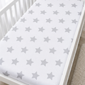 BABY FITTED COT SHEET PRINTED DESIGN COTTON MATTRESS 120x60cm Big stars on white