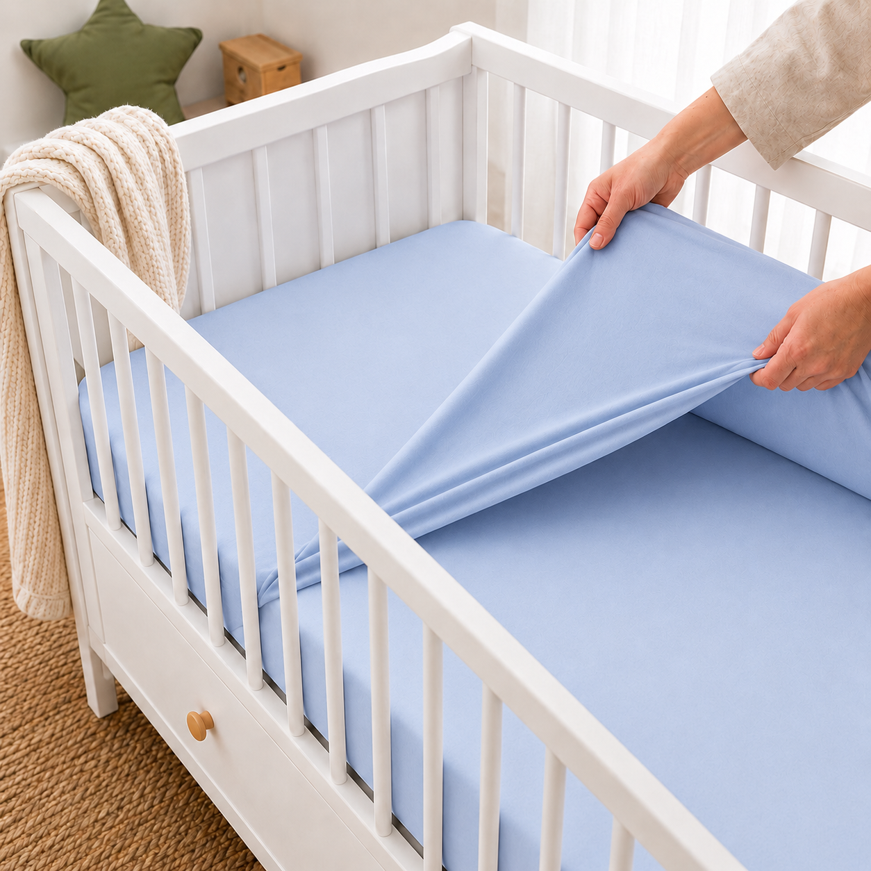 100% cotton fitted sheet for cot 120x60cm nursery baby soft plain style Blue - MyHappy Baby