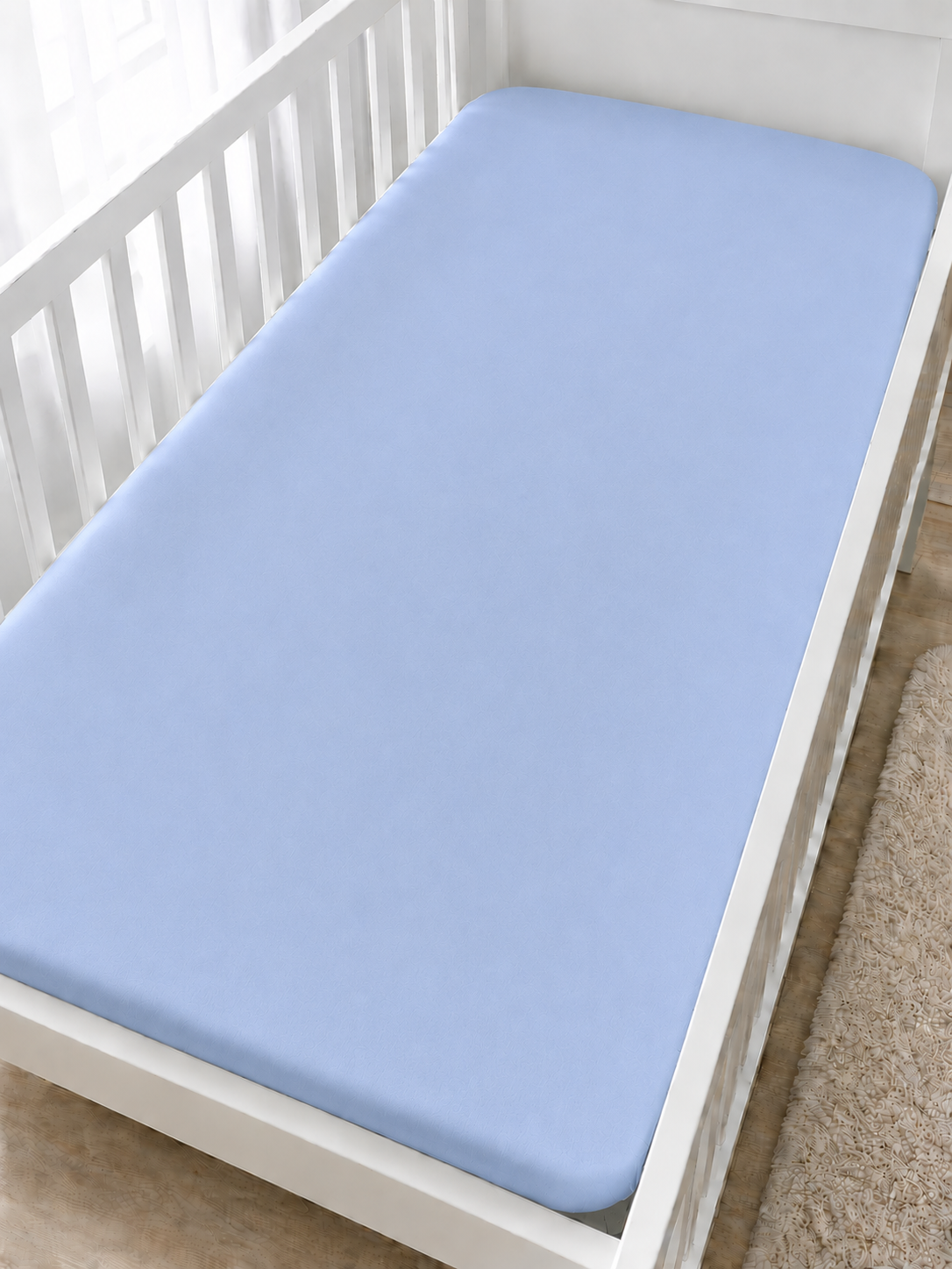 100% cotton fitted sheet for cot 120x60cm nursery baby soft plain style Blue - MyHappy Baby