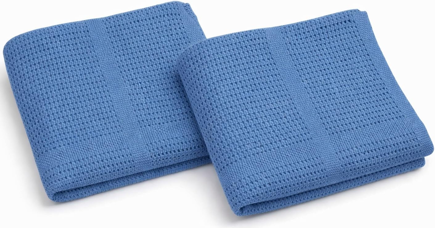 Cellular Baby Blanket 90x70 cm, Safe Nights, Organic 100% Cotton, Pack of 2, Breathable Newborn Blanket, Soft Nursery, Baby Bedding (Blue)