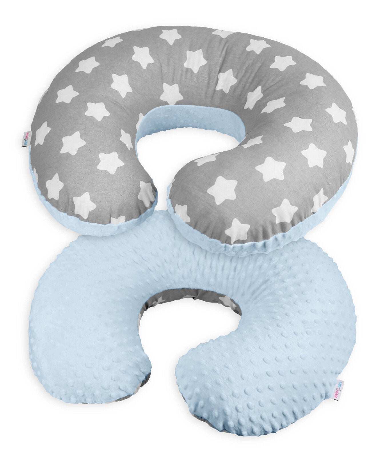 Baby Feeding Pillow Dimple Nursing Breastfeeding Pregnancy Pillow+Cover Blue/ Big white stars on grey