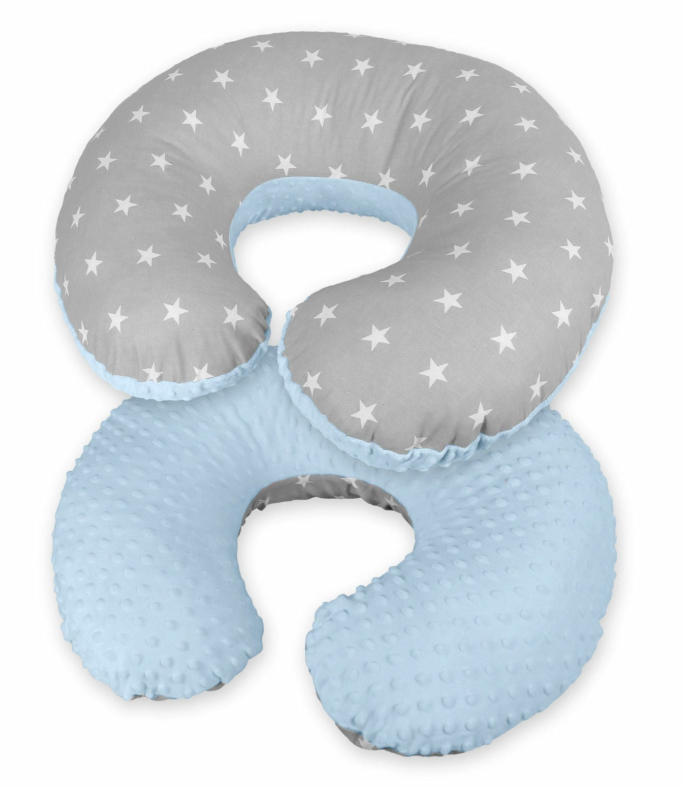 Baby Feeding Pregnancy Pillow Cover Newborn Nursing Dimple Blue/ Small white stars on grey