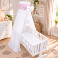 Baby Crib Canopy Mosquito Net with Holder, Decorative Bow & Hanging Hearts – Bunny Pink