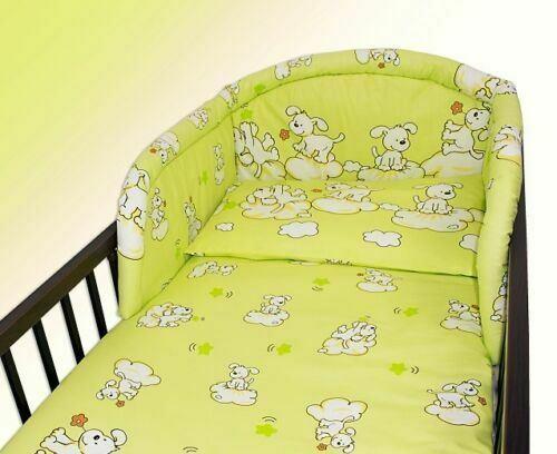 Baby Padded Bumper fit Cot 190cm long 100% Cotton Puppy Green