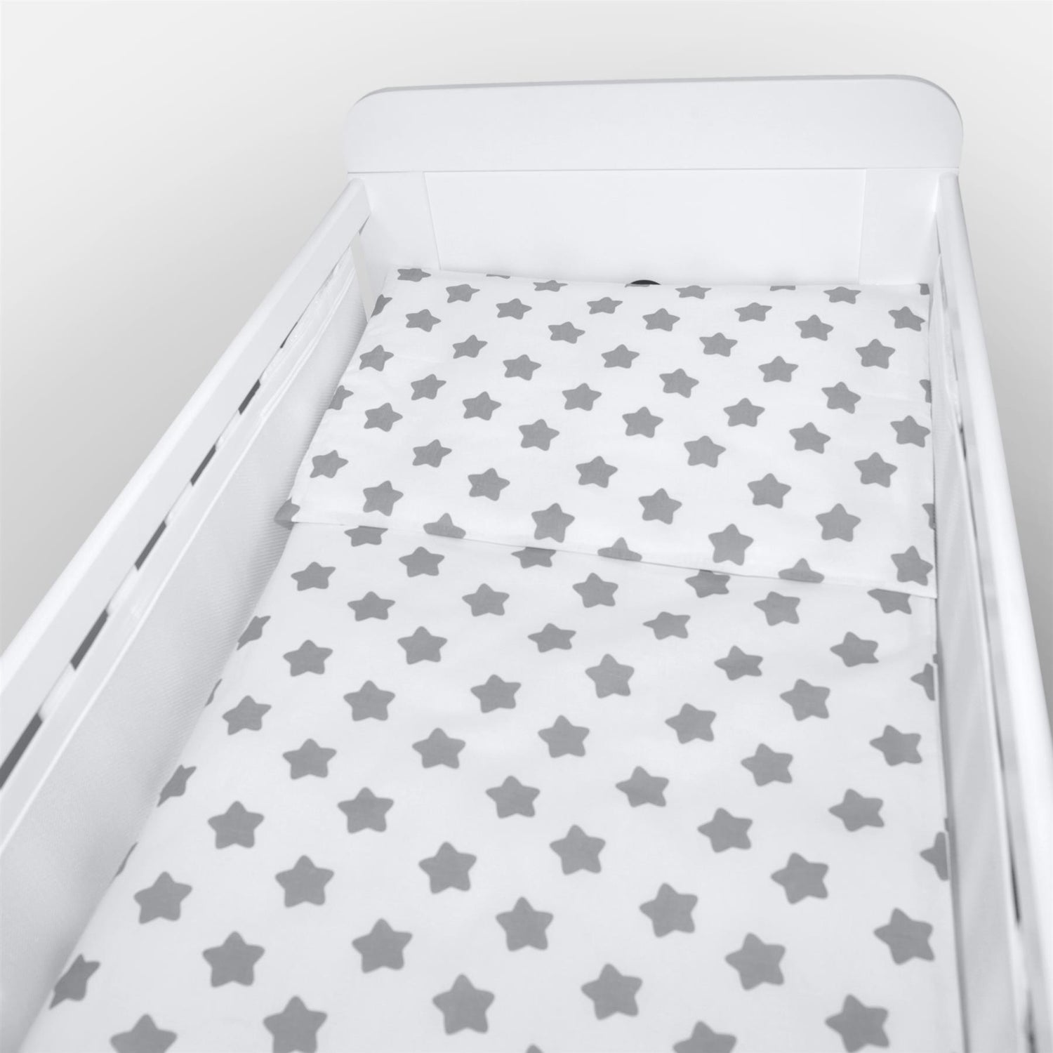 Baby Cot Bedding Set 6Pc Fit Cot bed 140x70cm Big Grey Stars On White