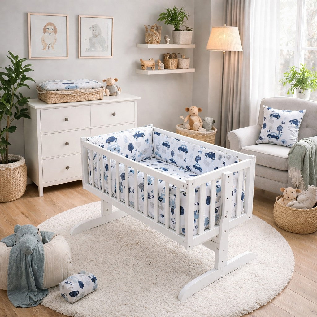 Baby Bedding Set 6pc 70x80cm fit Crib Bumper Pillow Duvet Sheet Retro Cars