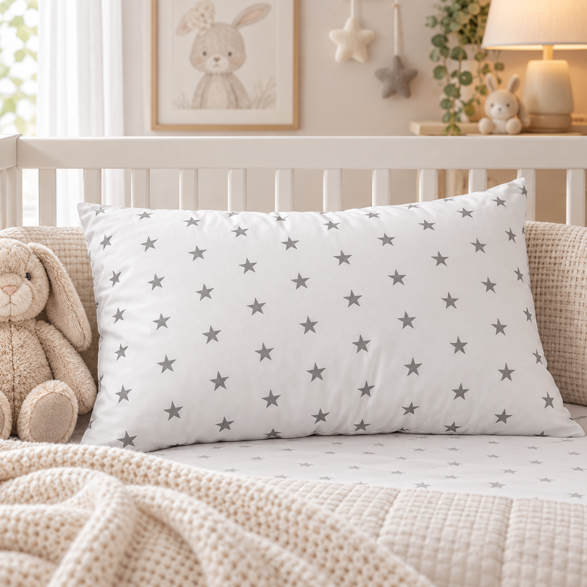 Pillow with Filling 60x40 cm – Small Grey Stars on White