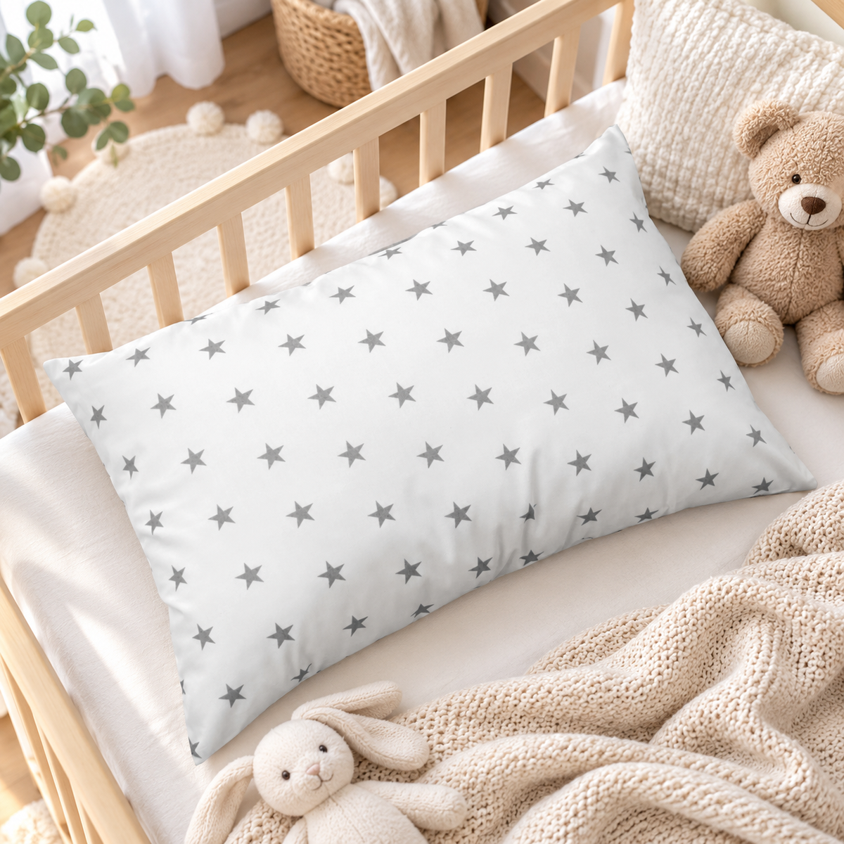 Pillow with Filling 60x40 cm – Small Grey Stars on White