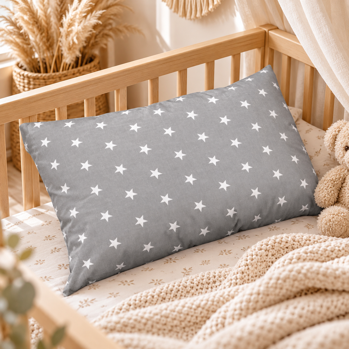 Pillow with Filling 60x40 cm – Small White Stars on Grey