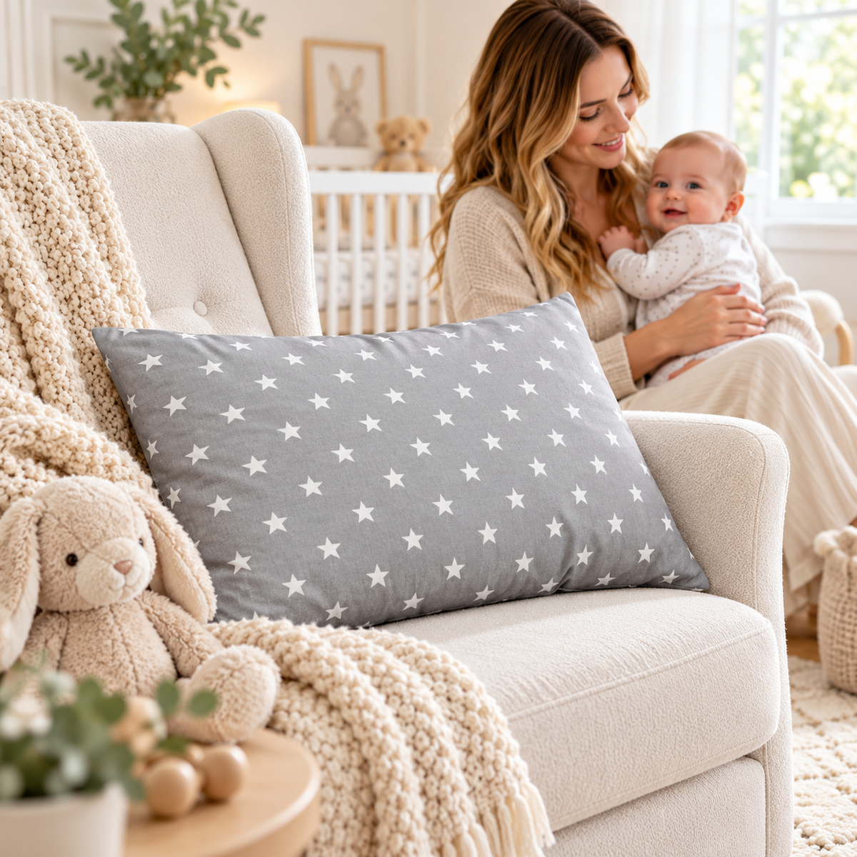 Pillow with Filling 60x40 cm – Small White Stars on Grey