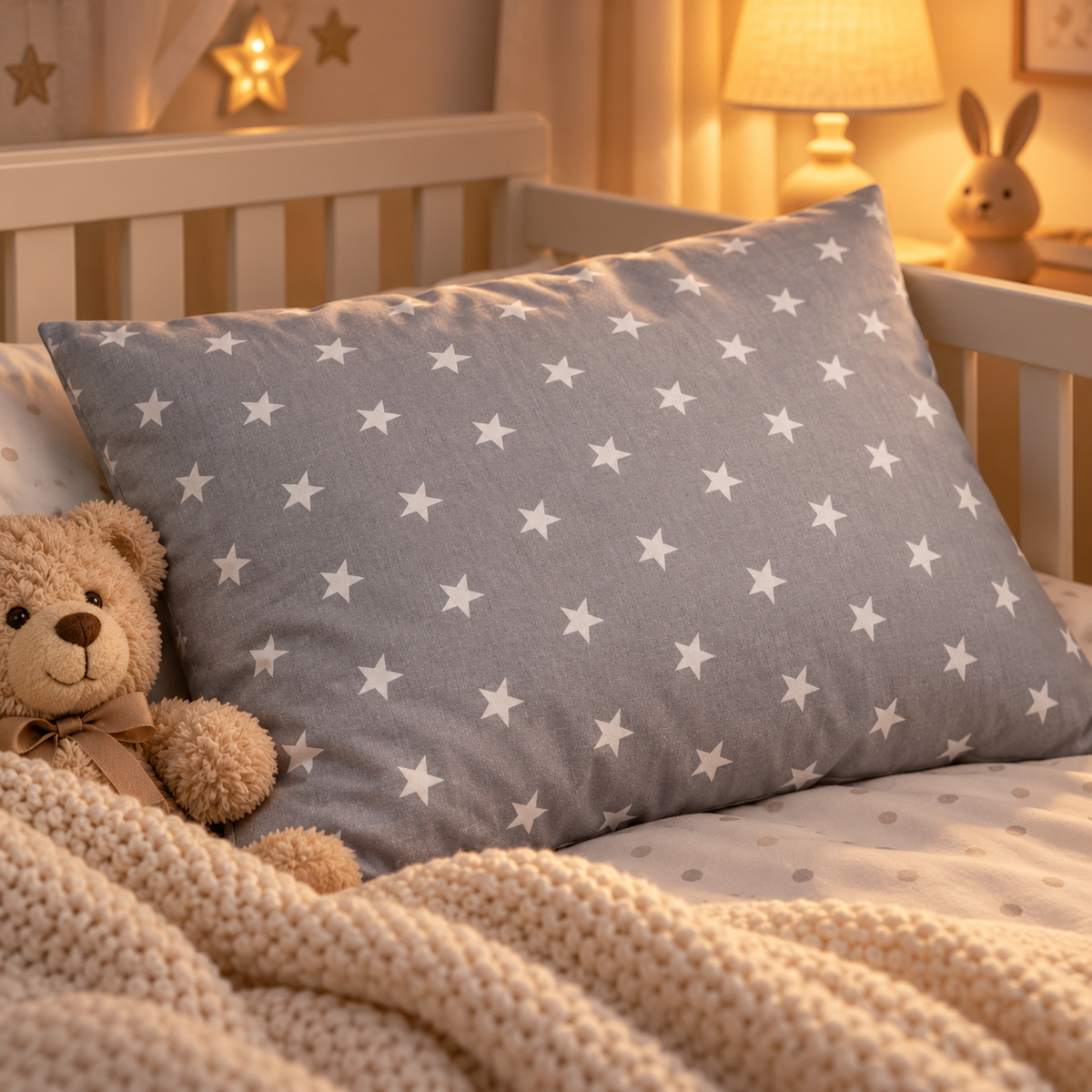 Pillow with Filling 60x40 cm – Small White Stars on Grey