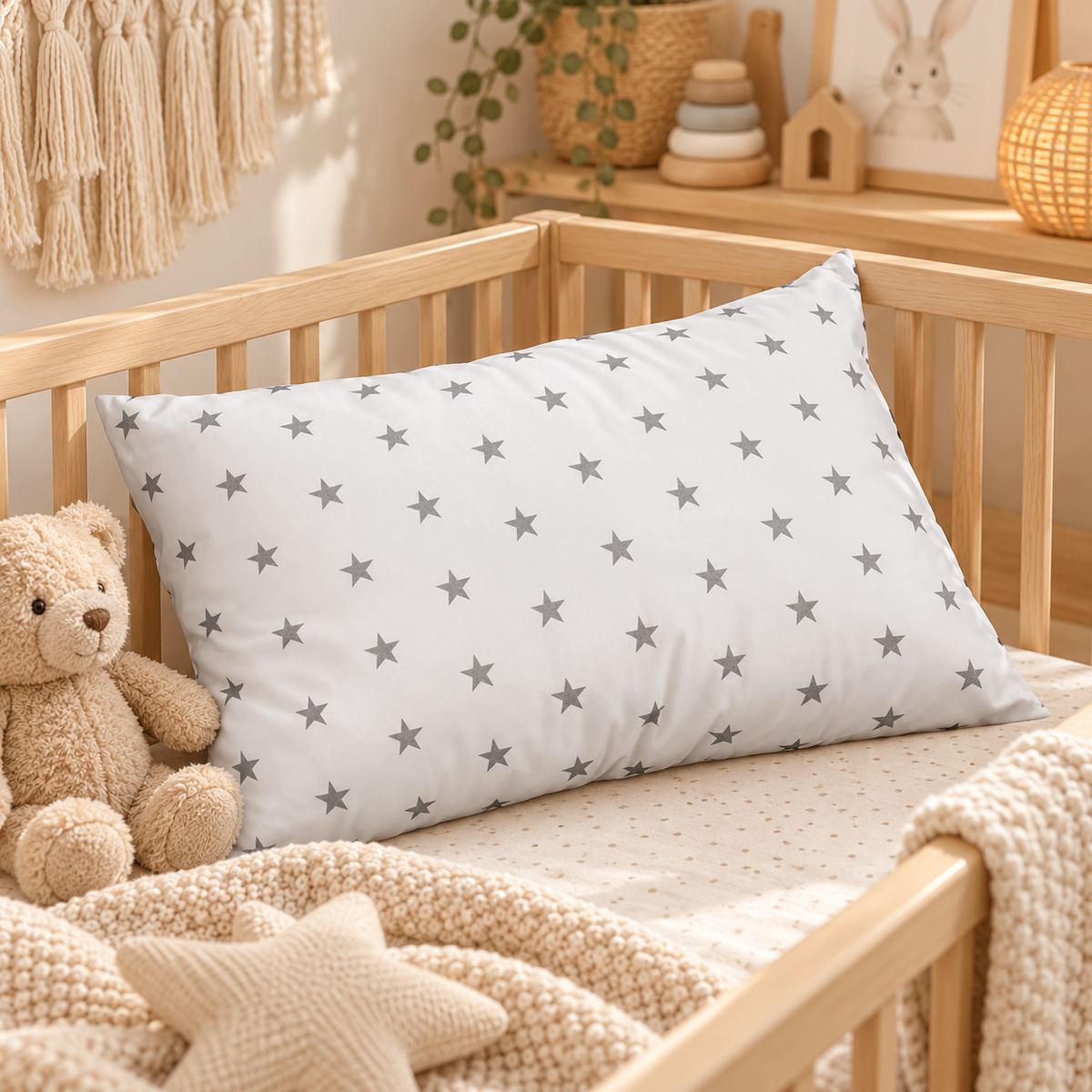 Pillow with Filling 60x40 cm – Small Grey Stars on White