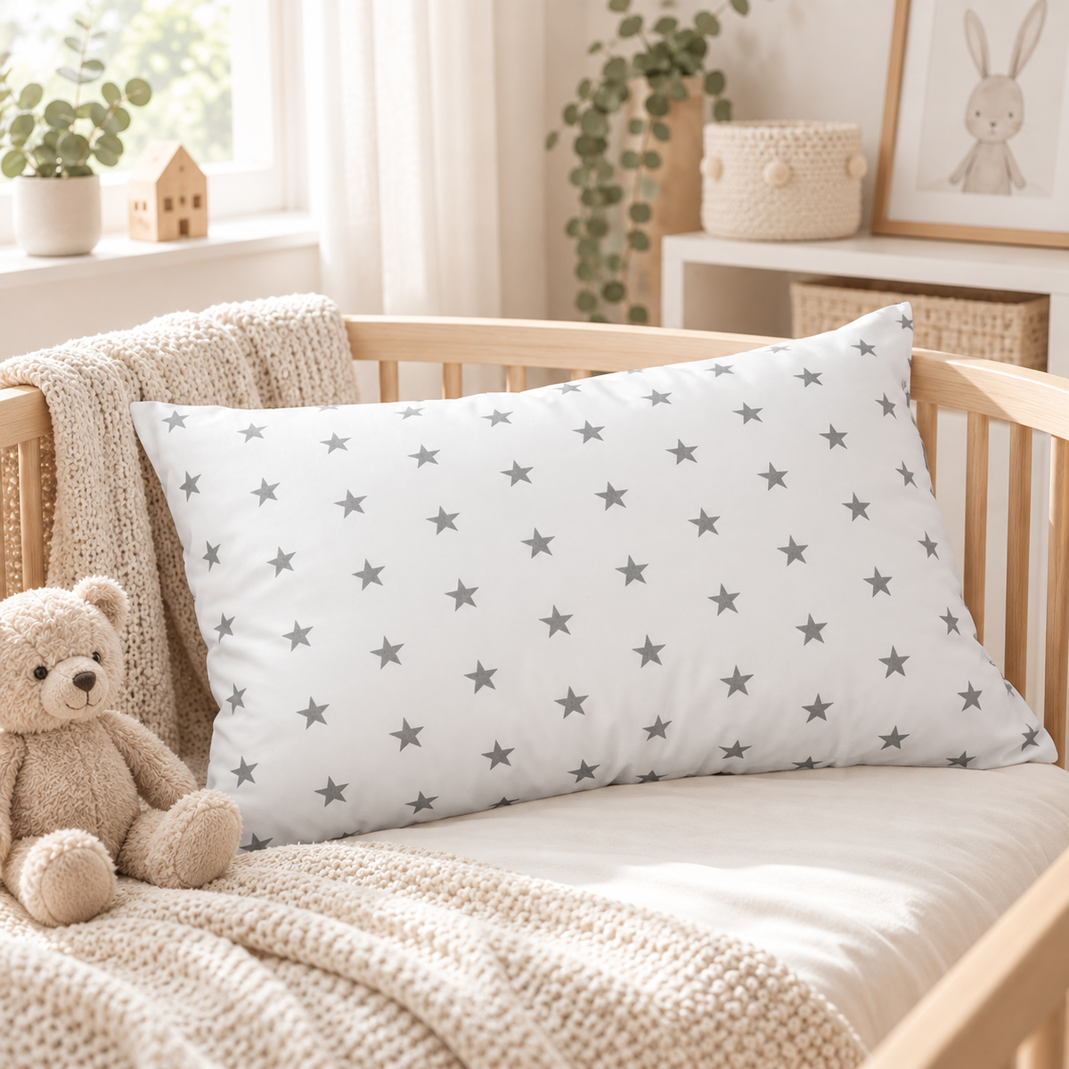 Pillow with Filling 60x40 cm – Small Grey Stars on White