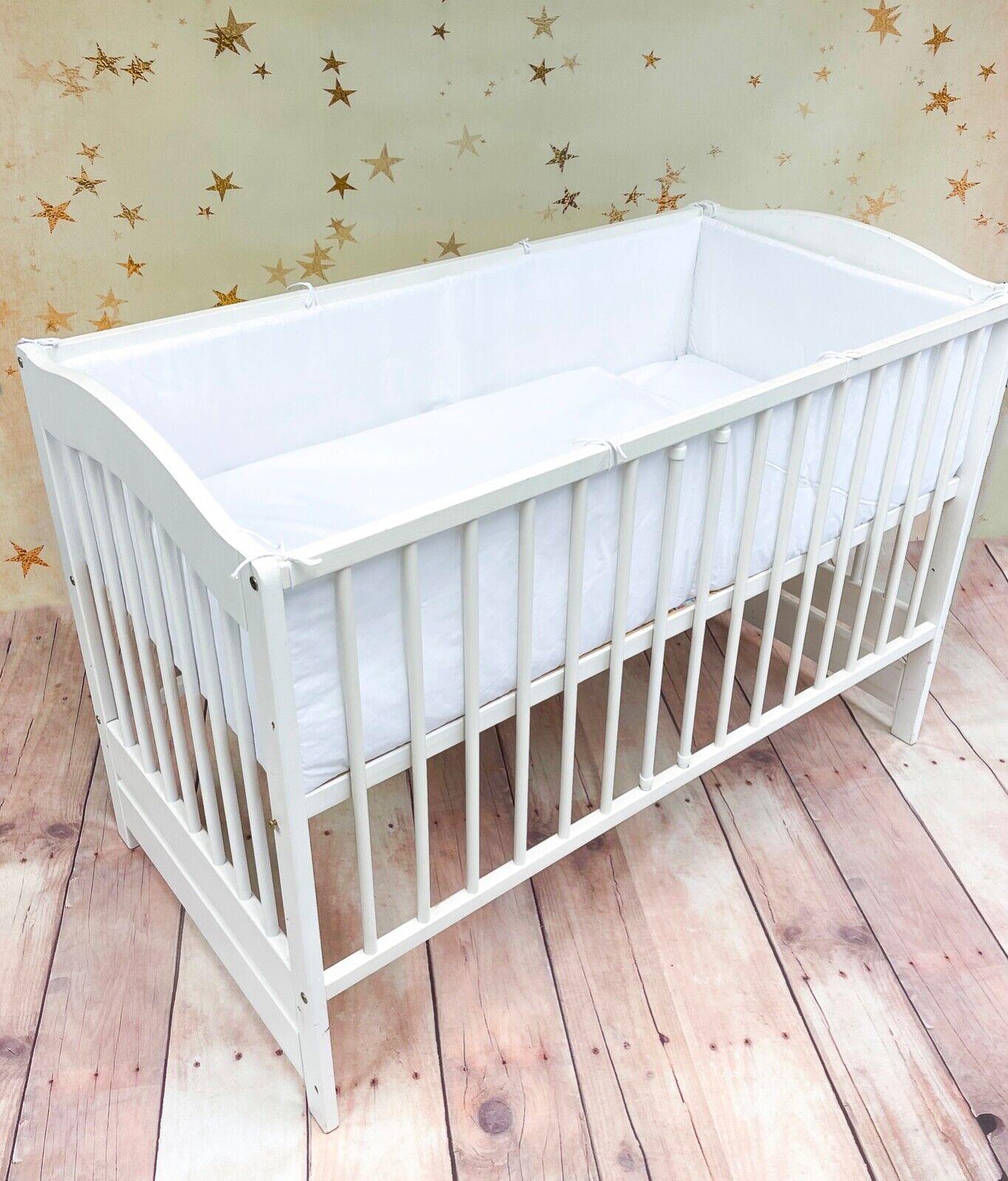 Baby Bedding Set 120x60 6pc All-round Bumper Fit Cot 100% Cotton White