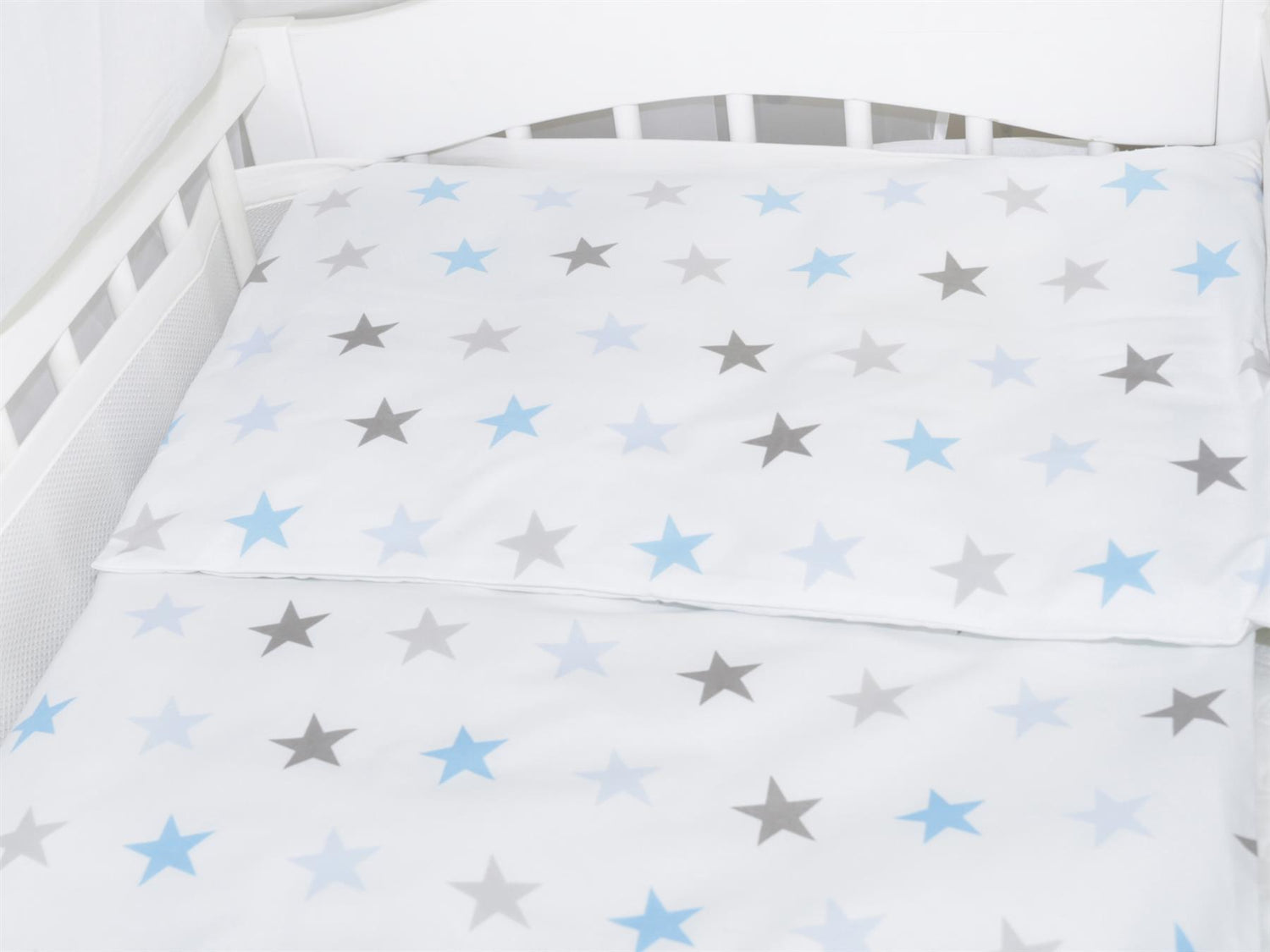 Baby Cot Bedding Set 9pc Fit Cot 120x60cm Grey Blue Stars