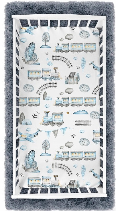 Fitted sheet 100% cotton printed design for baby crib 90x40cm Retro Locomotive