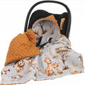 Baby Car Seat Hooded Blanket Double-sided Swaddle Wrap Cinnamon Jungle Adventure Gray