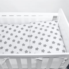 Baby Cot Bedding Set 6Pc Fit Cot bed 140x70cm Big Grey Stars On White - MyHappy Baby