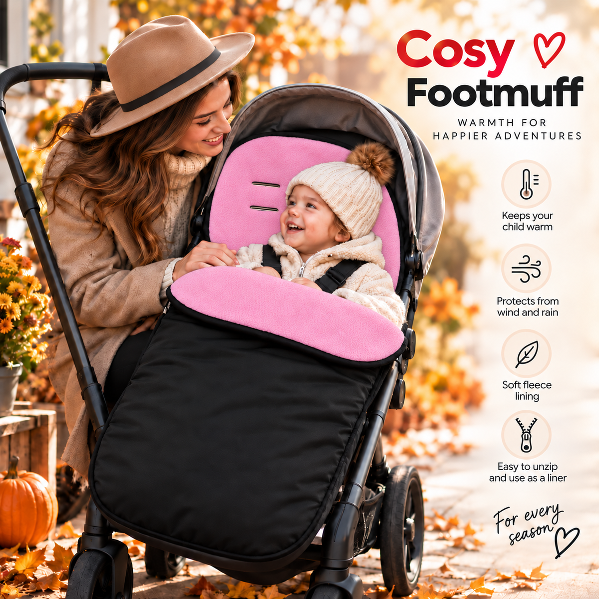 Universal Footmuff Black/ Dark Pink