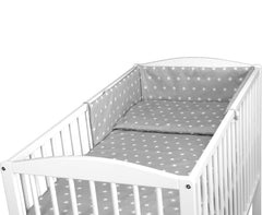 Bedding Set 6Pc Essential Cot Mattress Drawer Padded Bumper Duvet Cover Small White On Grey - MyHappy Baby